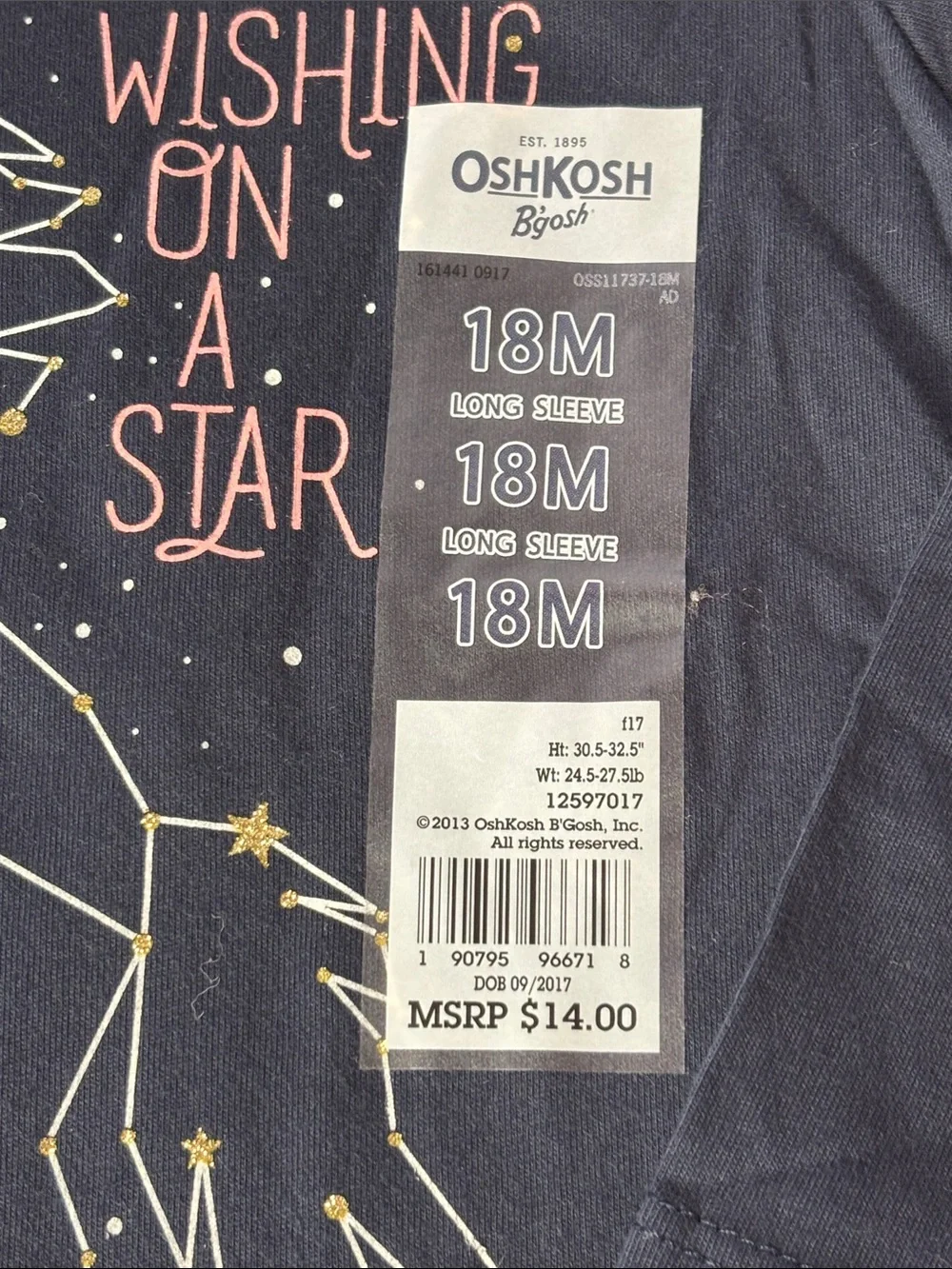 NWT OshKosh B'gosh Navy Blue Unicorn Monoceros Constellation Long Sleeve Tee